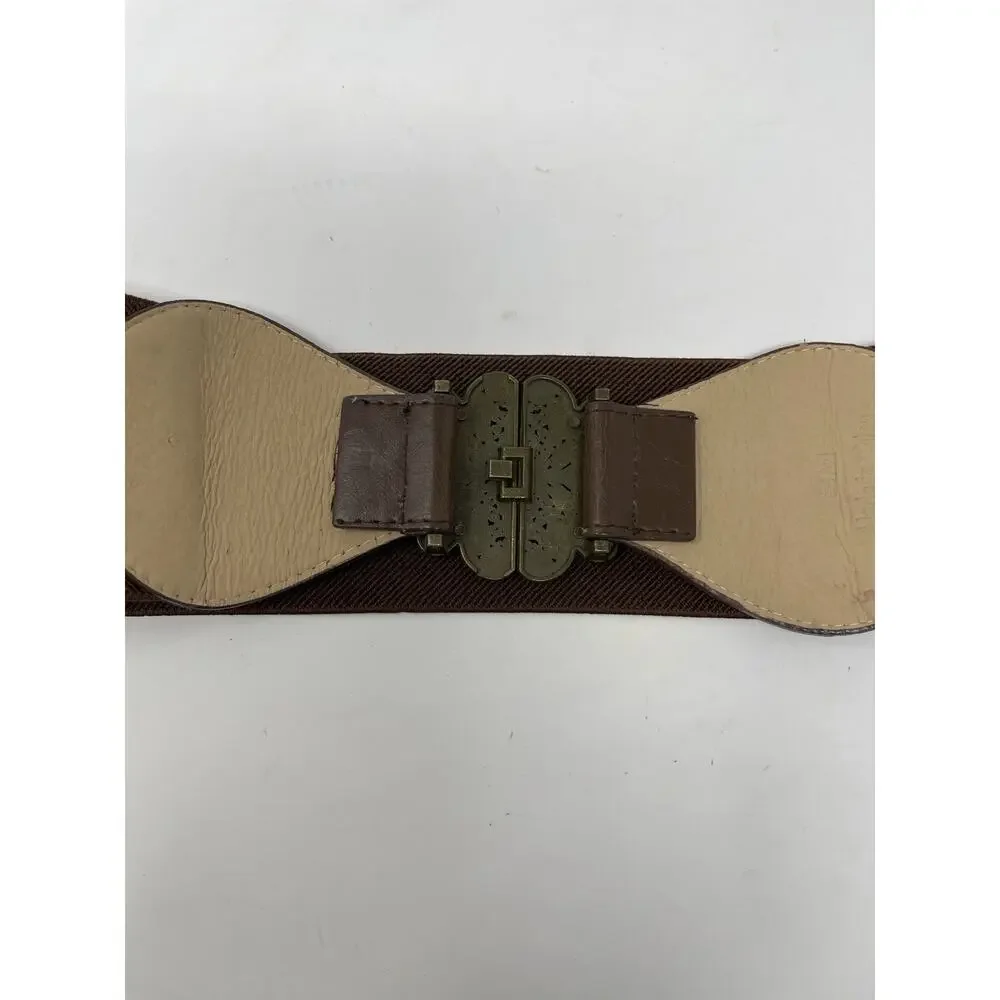 Women's Small Wide Stretch Belt‎ Boho Style Bronz Metal Leaf Clasp